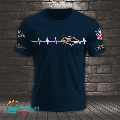 Baltimore Ravens Heart Beat Simple Style All Over Printed T-shirt