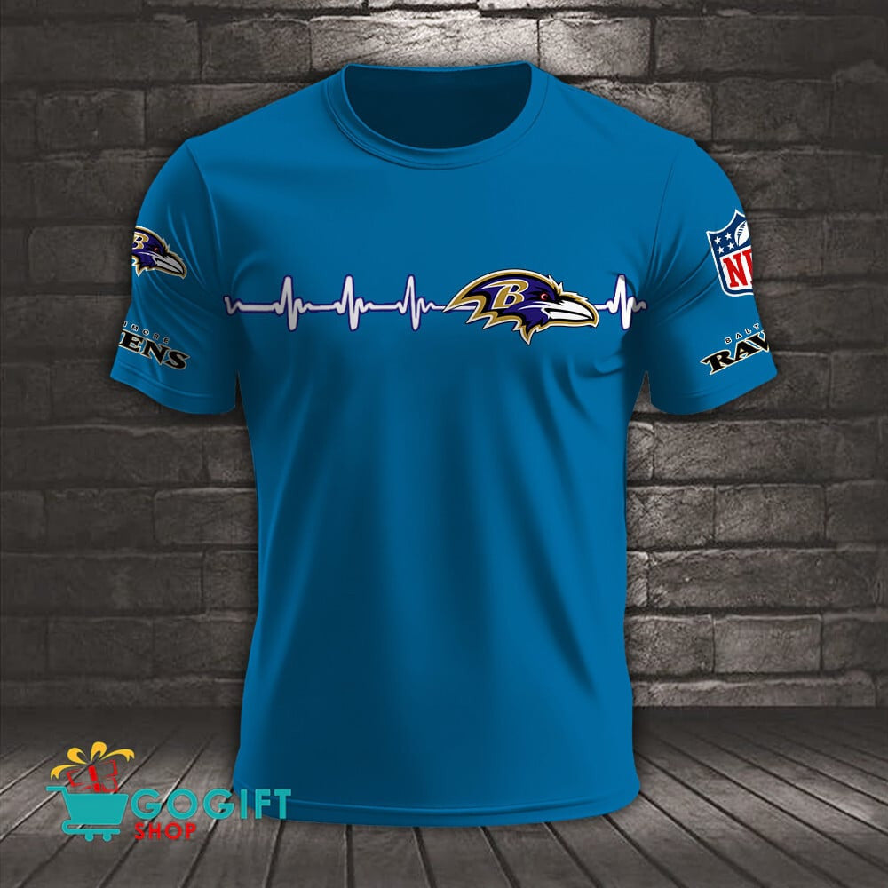 Baltimore Ravens Heart Beat Simple Style All Over Printed T-shirt