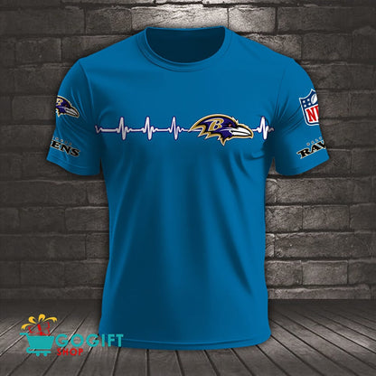 Baltimore Ravens Heart Beat Simple Style All Over Printed T-shirt