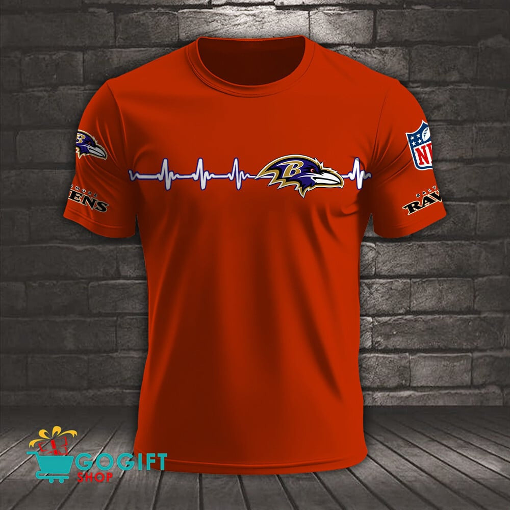 Baltimore Ravens Heart Beat Simple Style All Over Printed T-shirt