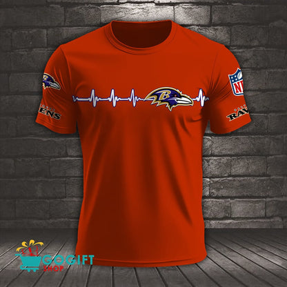 Baltimore Ravens Heart Beat Simple Style All Over Printed T-shirt