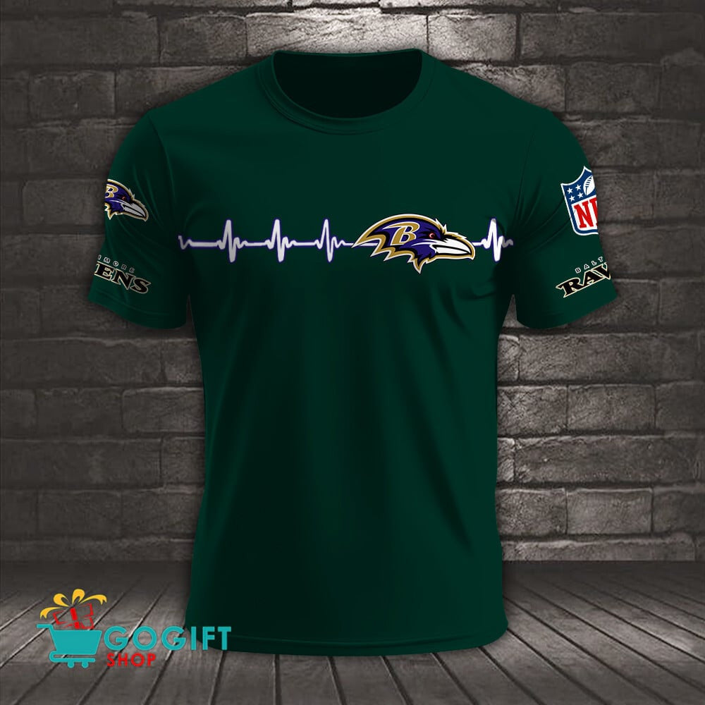 Baltimore Ravens Heart Beat Simple Style All Over Printed T-shirt
