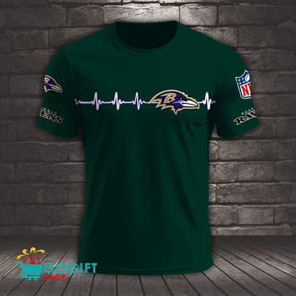 Baltimore Ravens Heart Beat Simple Style All Over Printed T-shirt