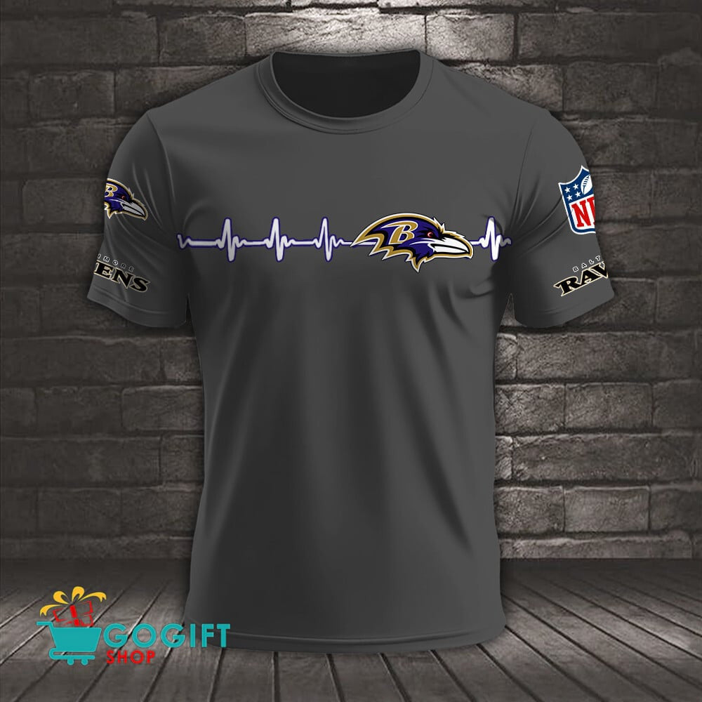 Baltimore Ravens Heart Beat Simple Style All Over Printed T-shirt