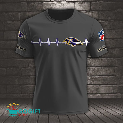 Baltimore Ravens Heart Beat Simple Style All Over Printed T-shirt