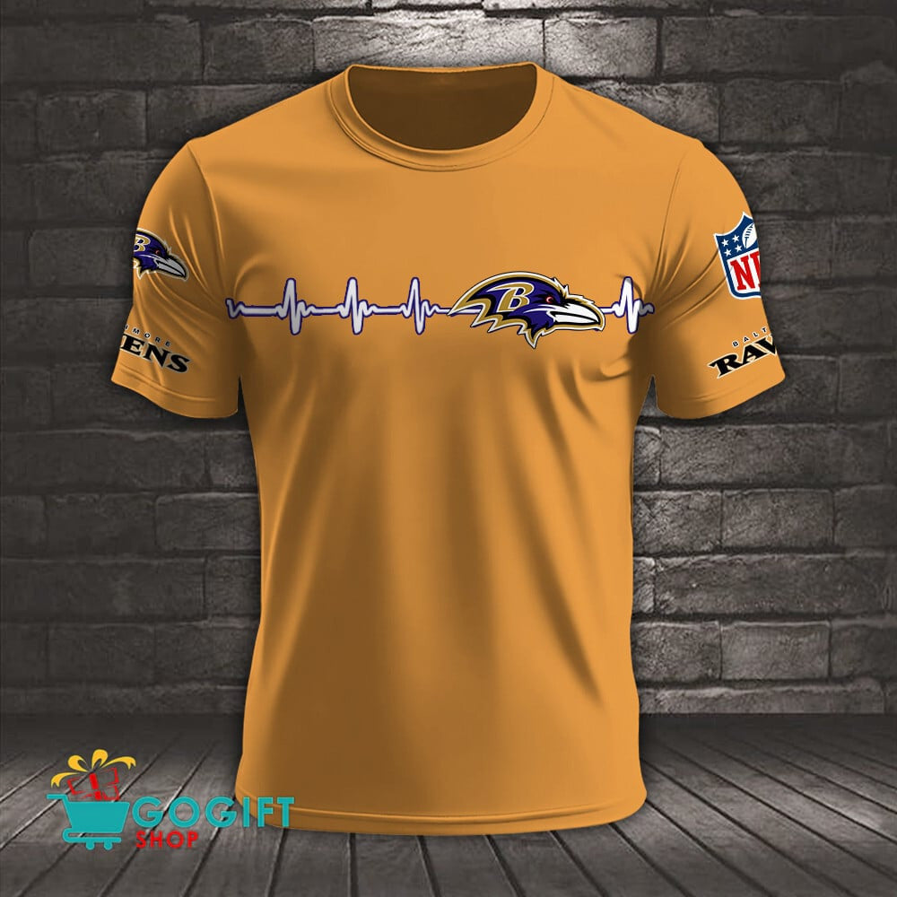 Baltimore Ravens Heart Beat Simple Style All Over Printed T-shirt