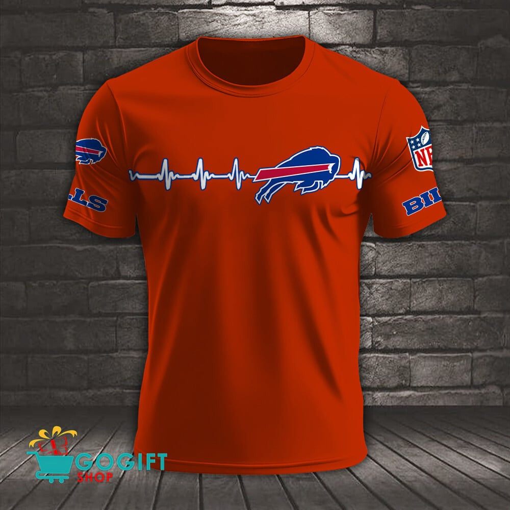 Buffalo Bills Heart Beat Simple Style All Over Printed T-shirt