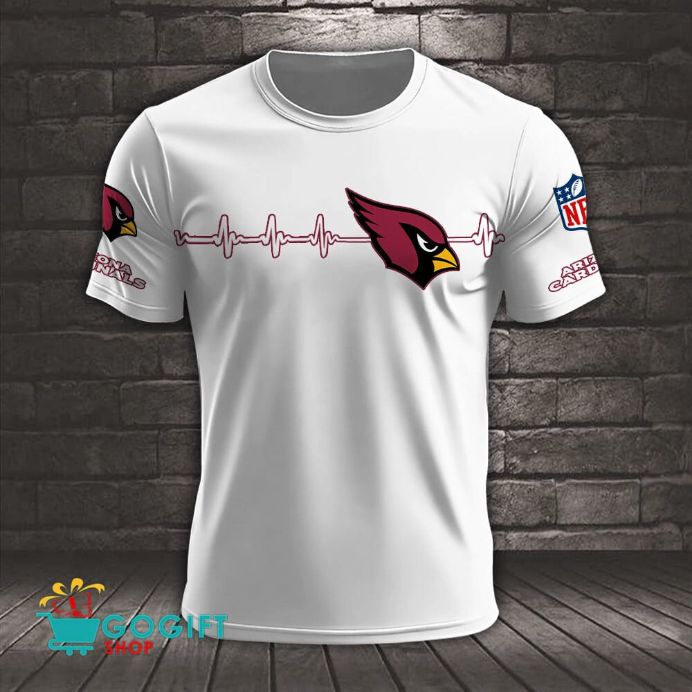Arizona Cardinals Heart Beat Simple Style All Over Printed T-shirt