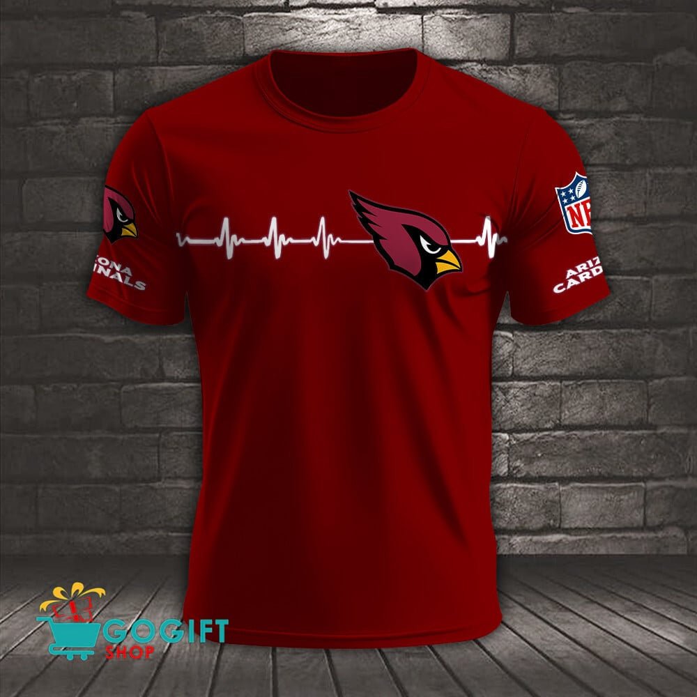Arizona Cardinals Heart Beat Simple Style All Over Printed T-shirt