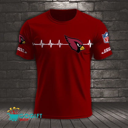 Arizona Cardinals Heart Beat Simple Style All Over Printed T-shirt