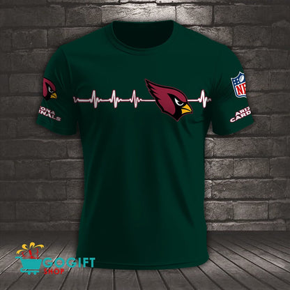 Arizona Cardinals Heart Beat Simple Style All Over Printed T-shirt
