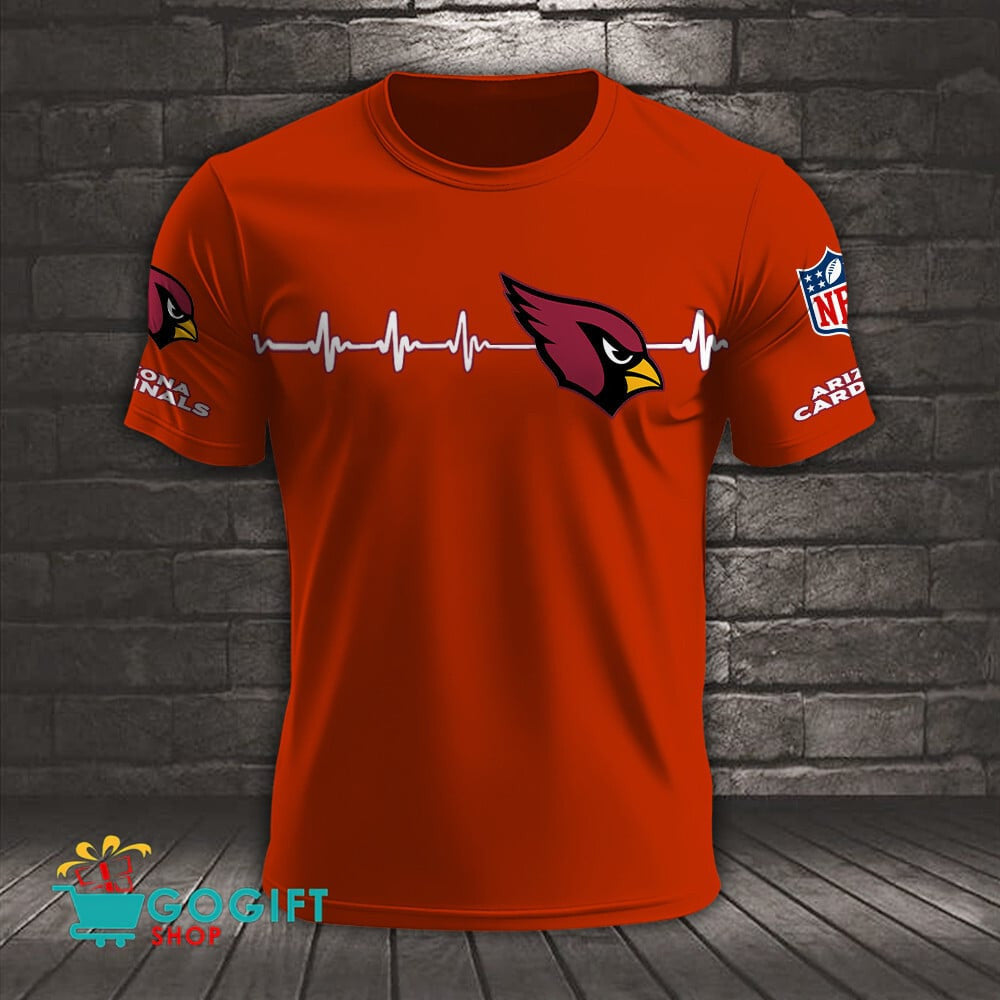 Arizona Cardinals Heart Beat Simple Style All Over Printed T-shirt