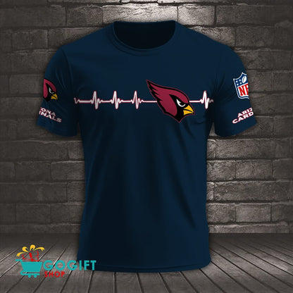 Arizona Cardinals Heart Beat Simple Style All Over Printed T-shirt