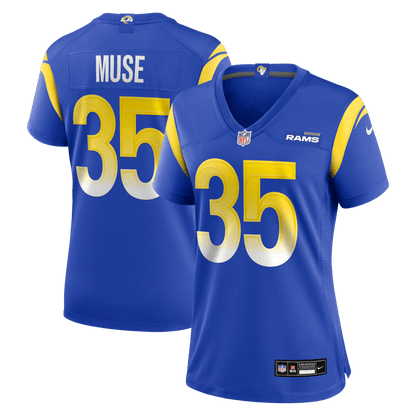 Nick Muse 35 Los Angeles Rams Women's Team Game Jersey - Royal