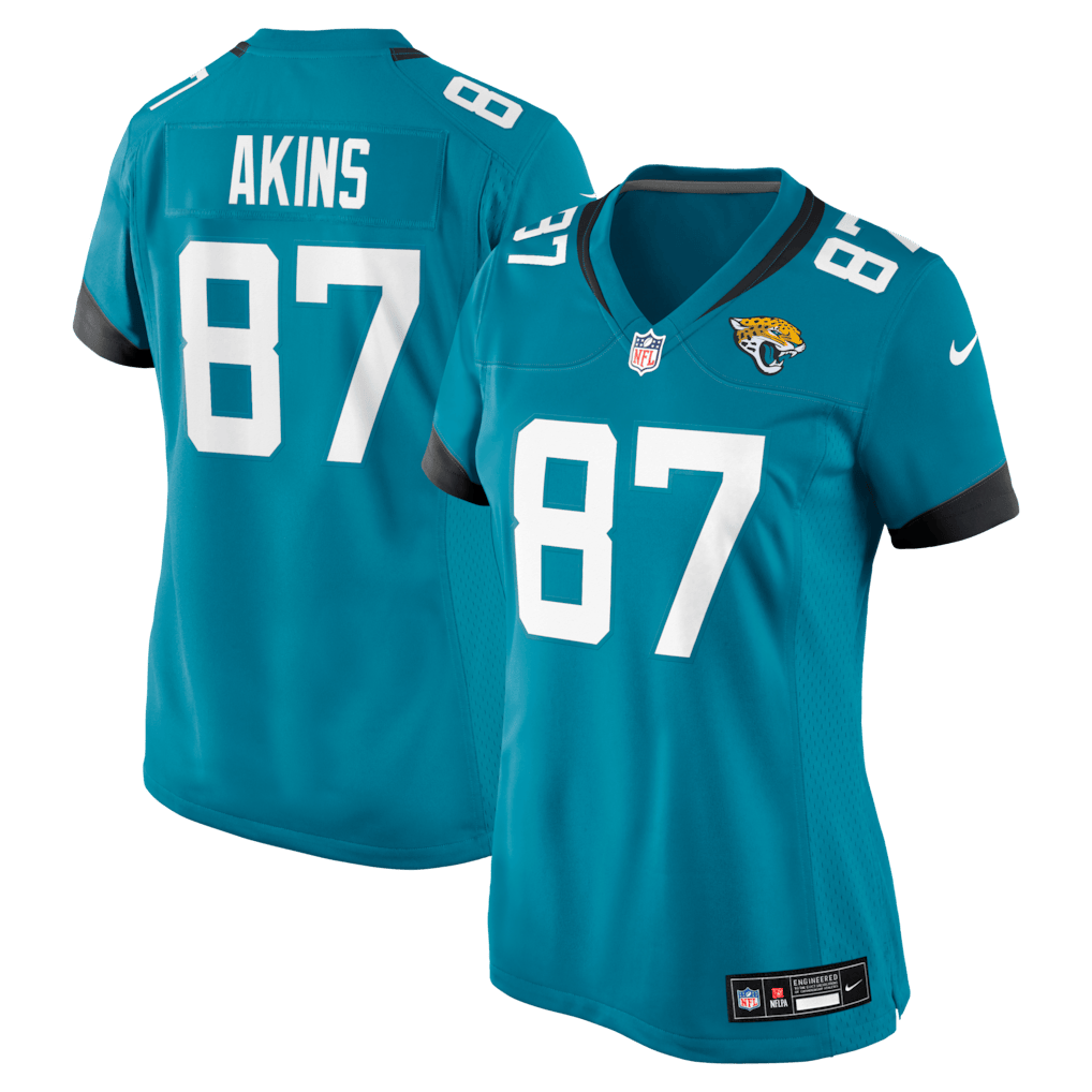 Jordan Akins 87 Jacksonville Jaguars Women's Team Game Jersey - Teal