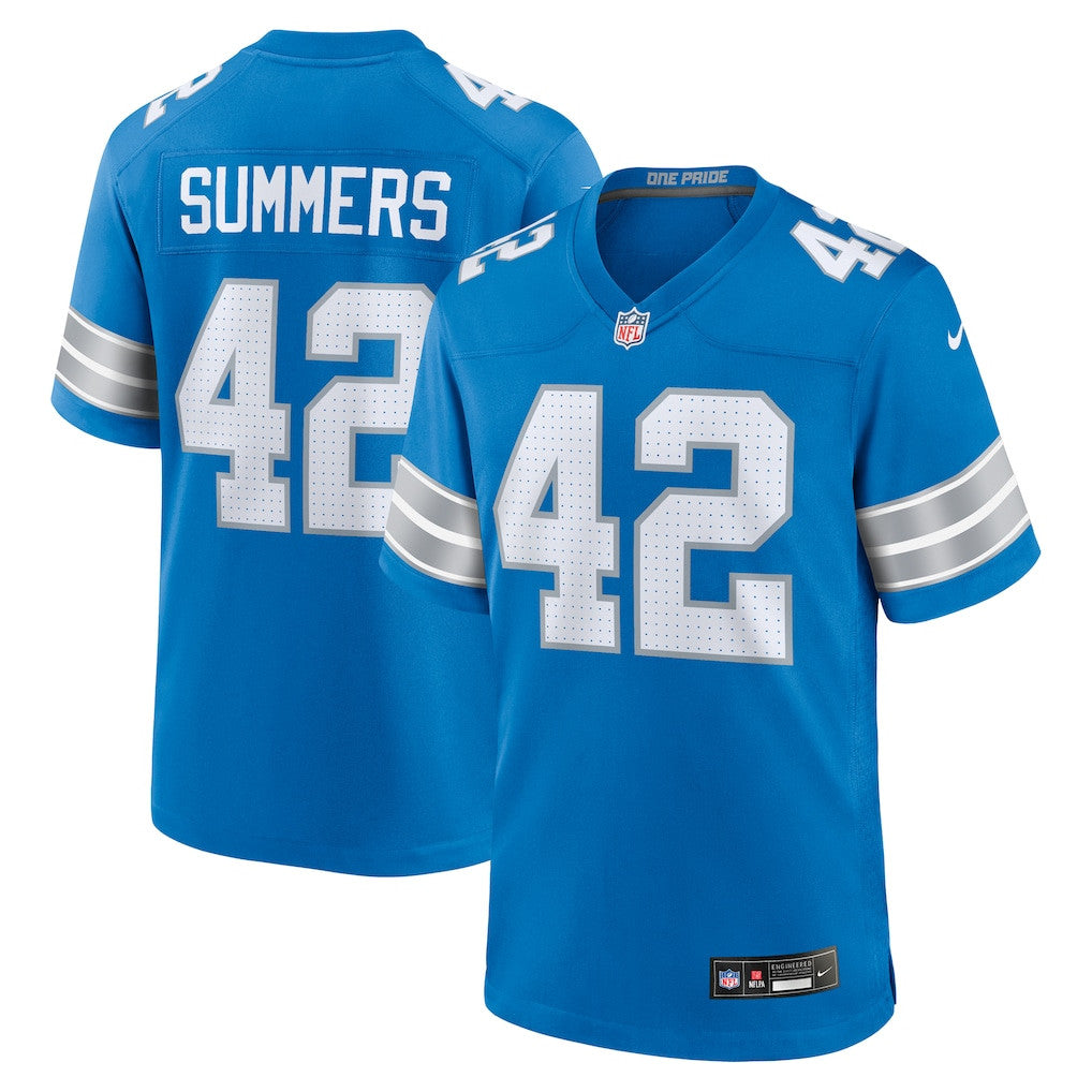 Ty Summers 42 Detroit Lions Team Game Men Jersey - Blue
