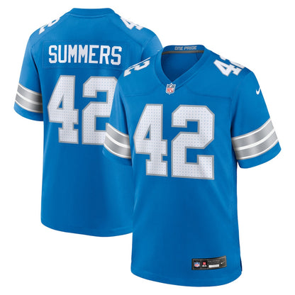 Ty Summers 42 Detroit Lions Team Game Men Jersey - Blue