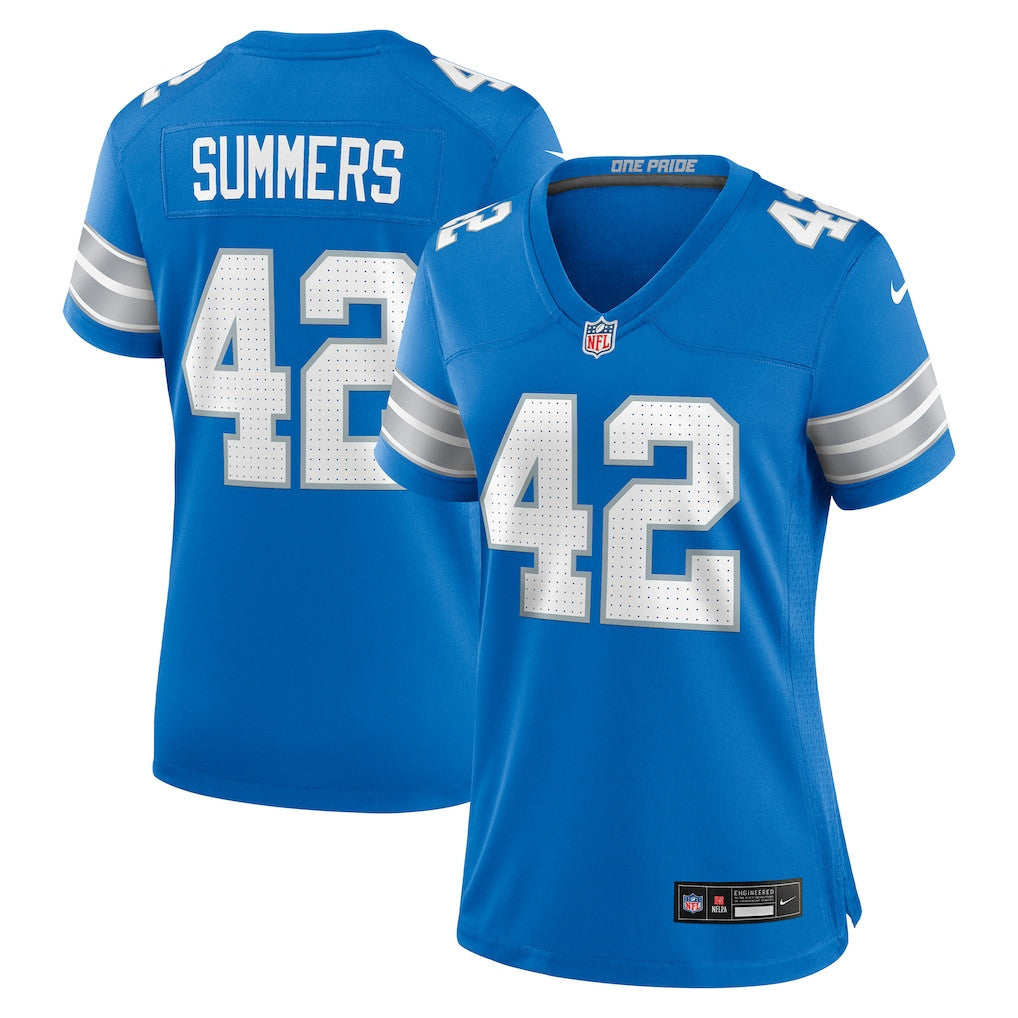 Ty Summers 42 Detroit Lions Women's Team Game Jersey - Blue