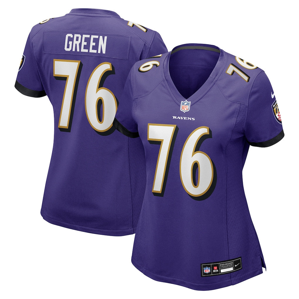Kenyon Green 76 Baltimore Ravens Women's Team Game Jersey - Purple