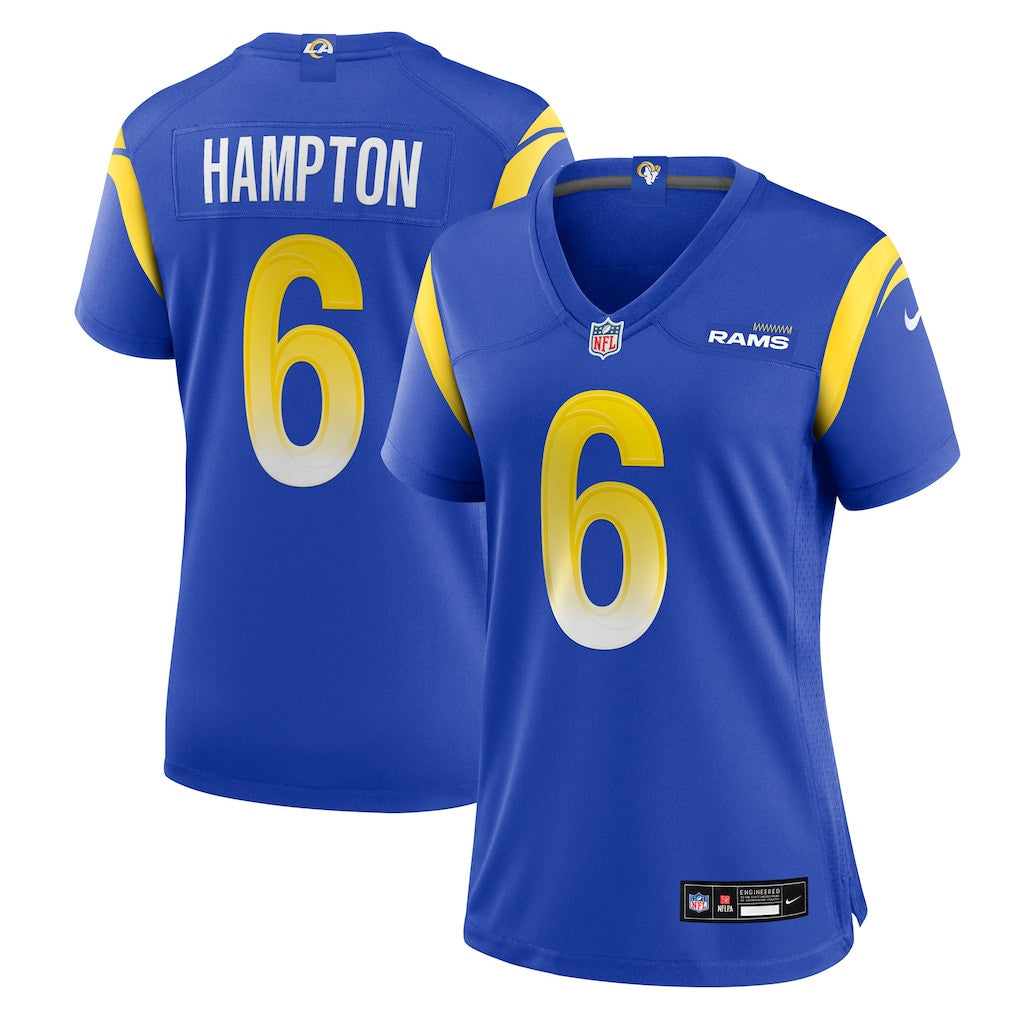 Nick Hampton 6 Los Angeles Rams Women's Team Game Jersey - Royal