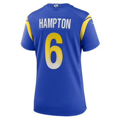 Nick Hampton 6 Los Angeles Rams Women's Team Game Jersey - Royal