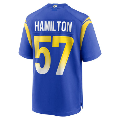 Ty Hamilton 57 Los Angeles Rams Team Game Men Jersey - Royal