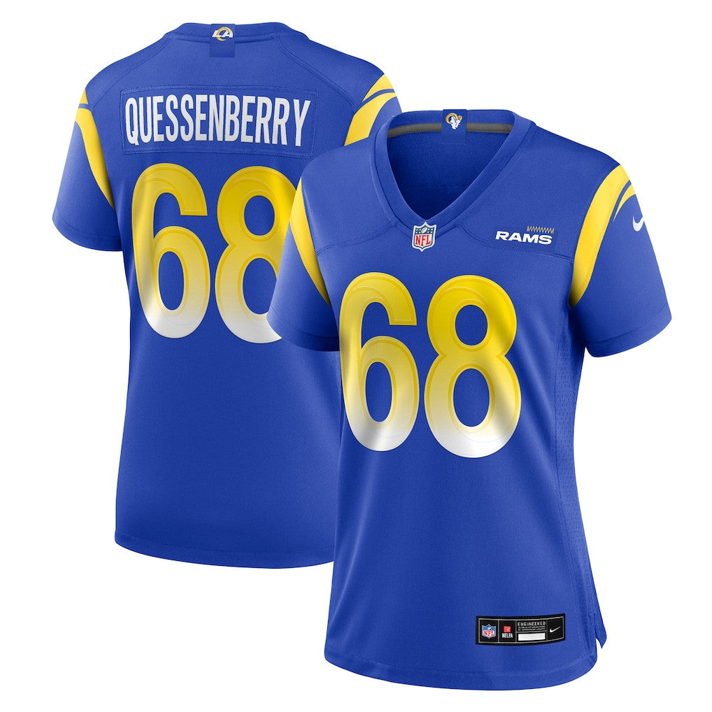 David Quessenberry 68 Los Angeles Rams Women's Team Game Jersey - Royal