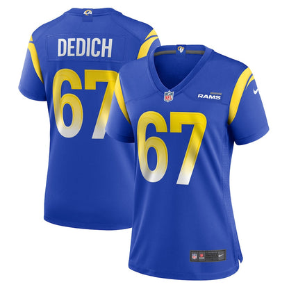 Justin Dedich 67 Los Angeles Rams Women's Team Game Jersey - Royal