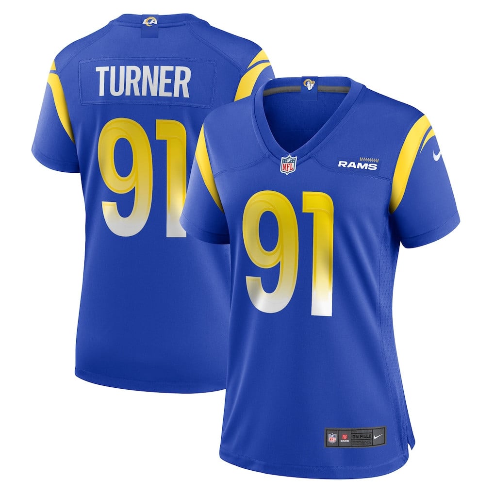 Kobie Turner 91 Los Angeles Rams Women's Team Game Jersey - Royal
