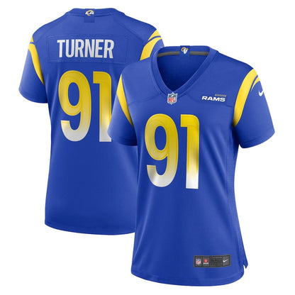 Kobie Turner 91 Los Angeles Rams Women's Team Game Jersey - Royal