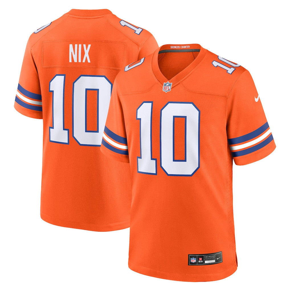 Bo Nix 10 Denver Broncos Mile High Collection 1977 Throwback Player Game Men Jersey - Orange