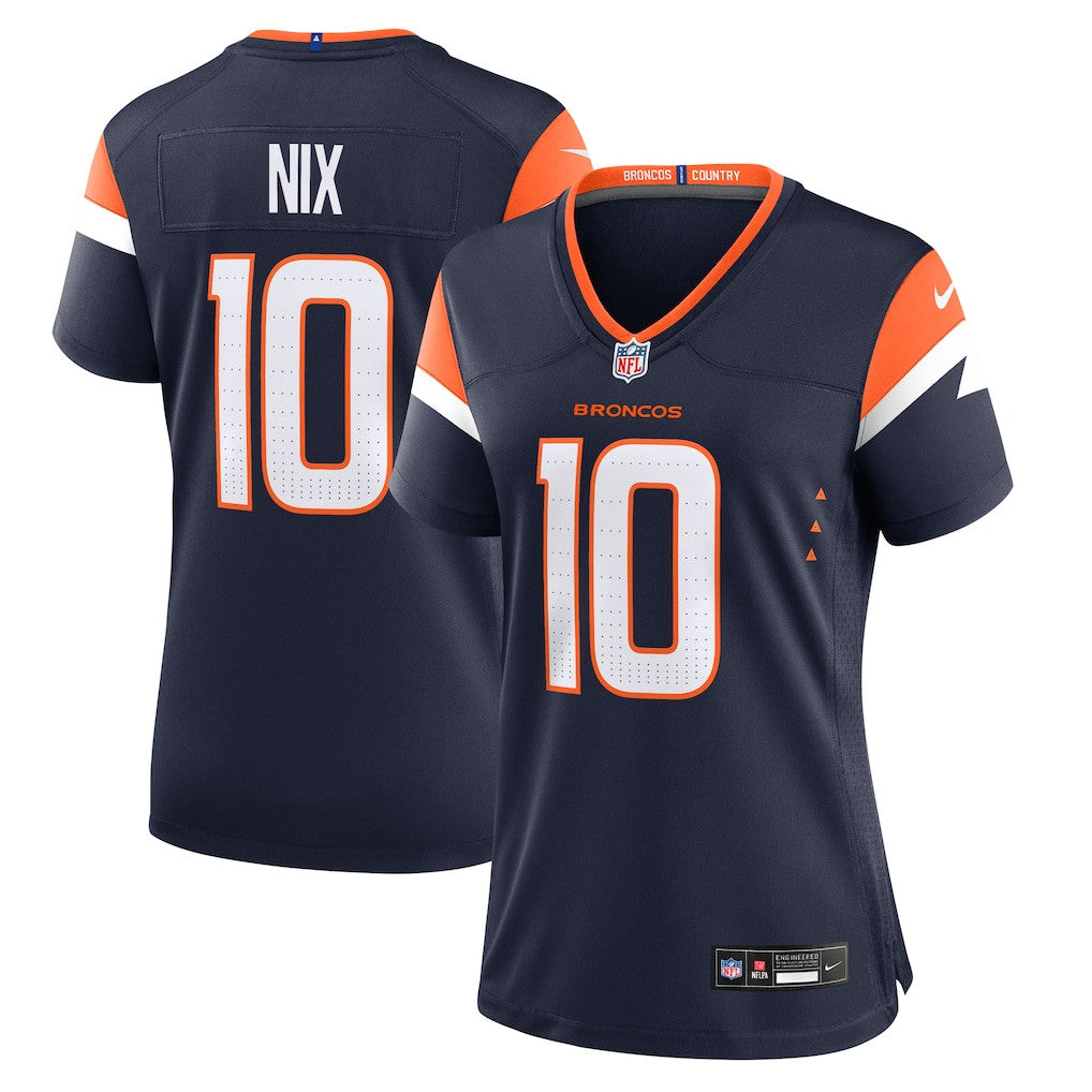Bo Nix 10 Denver Broncos Women's Alternate Game Jersey - Navy