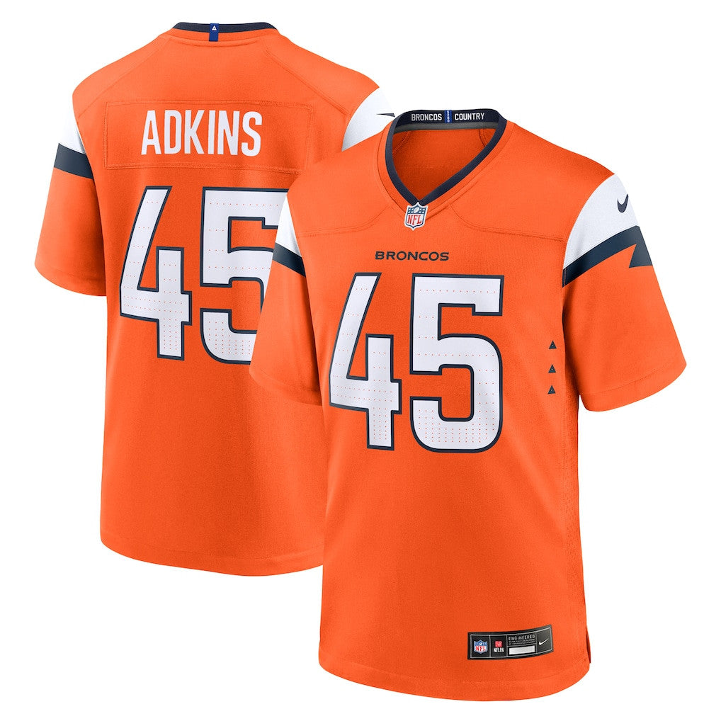 Nate Adkins 45 Denver Broncos Team Game Men Jersey - Orange