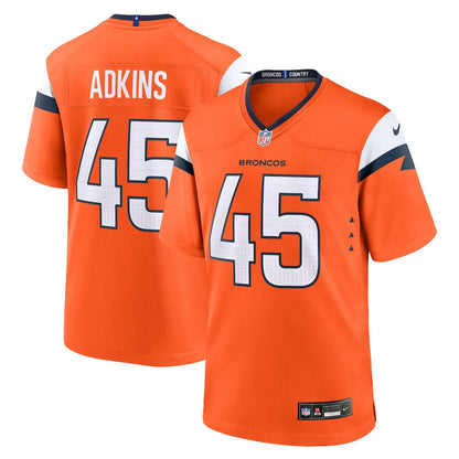 Nate Adkins 45 Denver Broncos Team Game Men Jersey - Orange