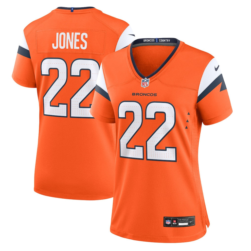 Brandon Jones 22 Denver Broncos Women's Team Game Jersey - Orange