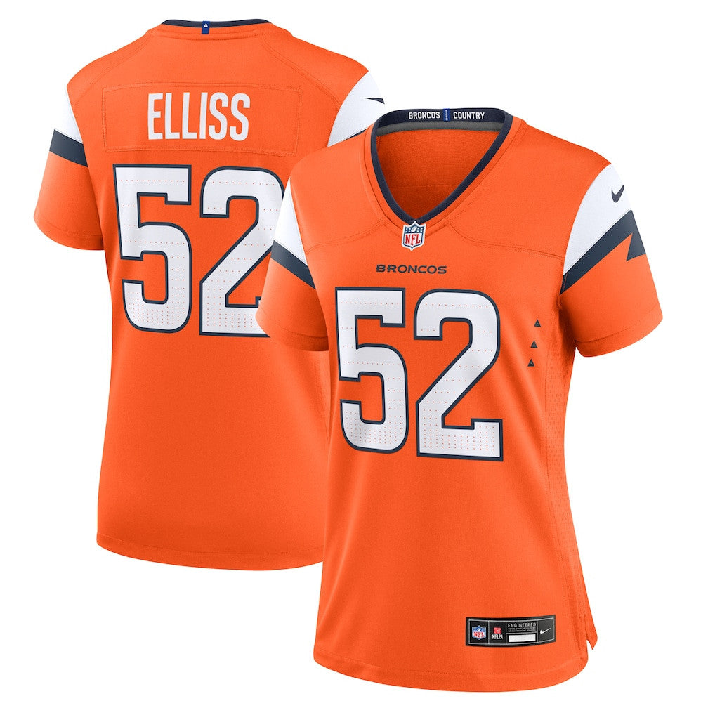 Jonah Elliss 52 Denver Broncos Women's Team Game Jersey - Orange