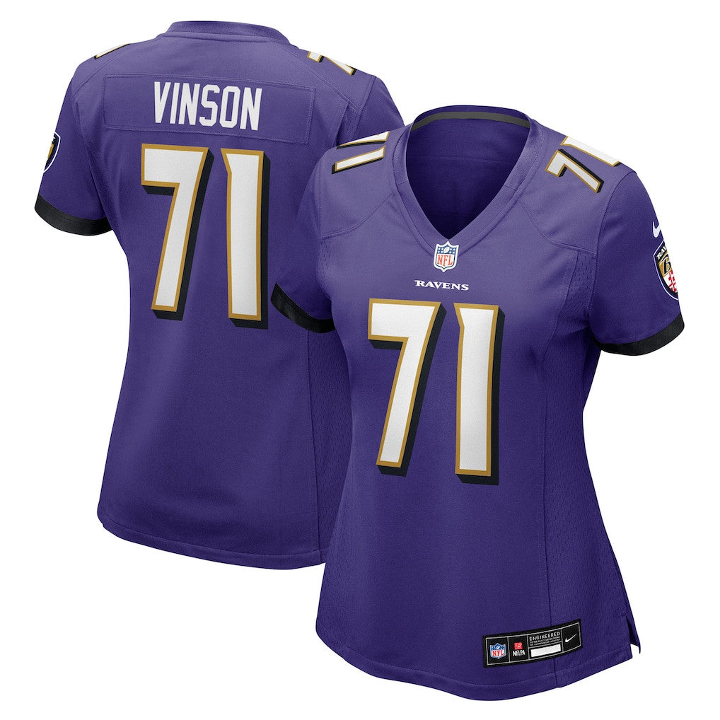 Carson Vinson 71 Baltimore Ravens Women's Team Game Jersey - Purple