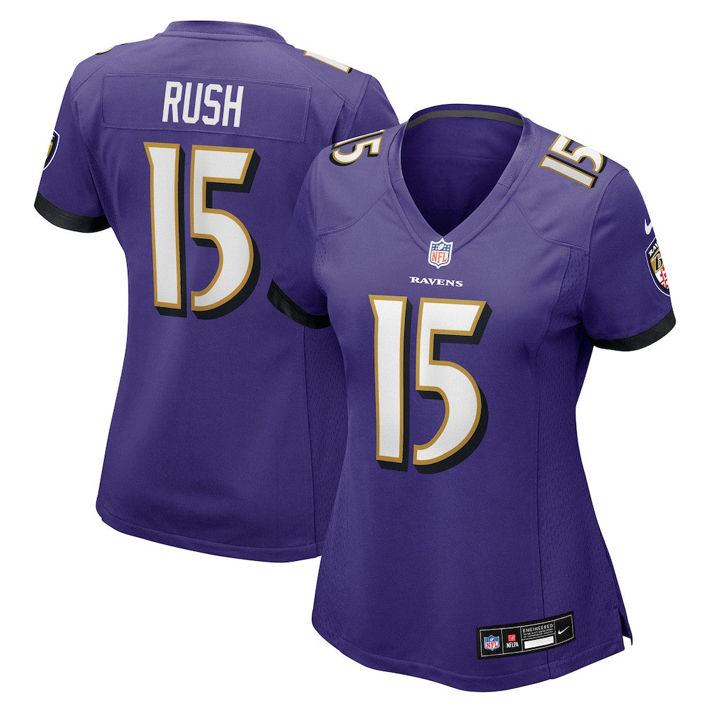 Cooper Rush 15 Baltimore Ravens Women's Team Game Jersey - Purple