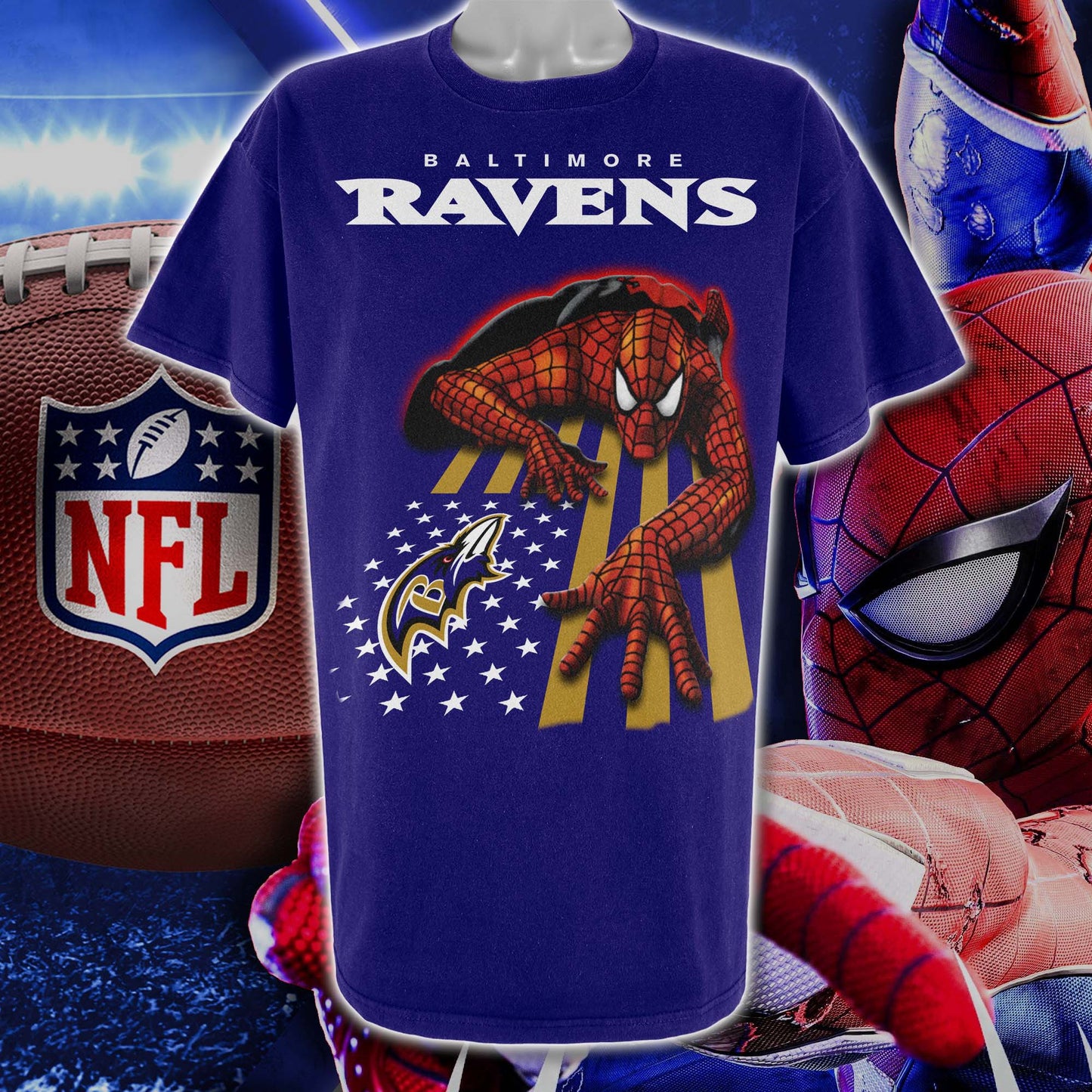 Baltimore Ravens & Spiderman America Flag T-Shirt