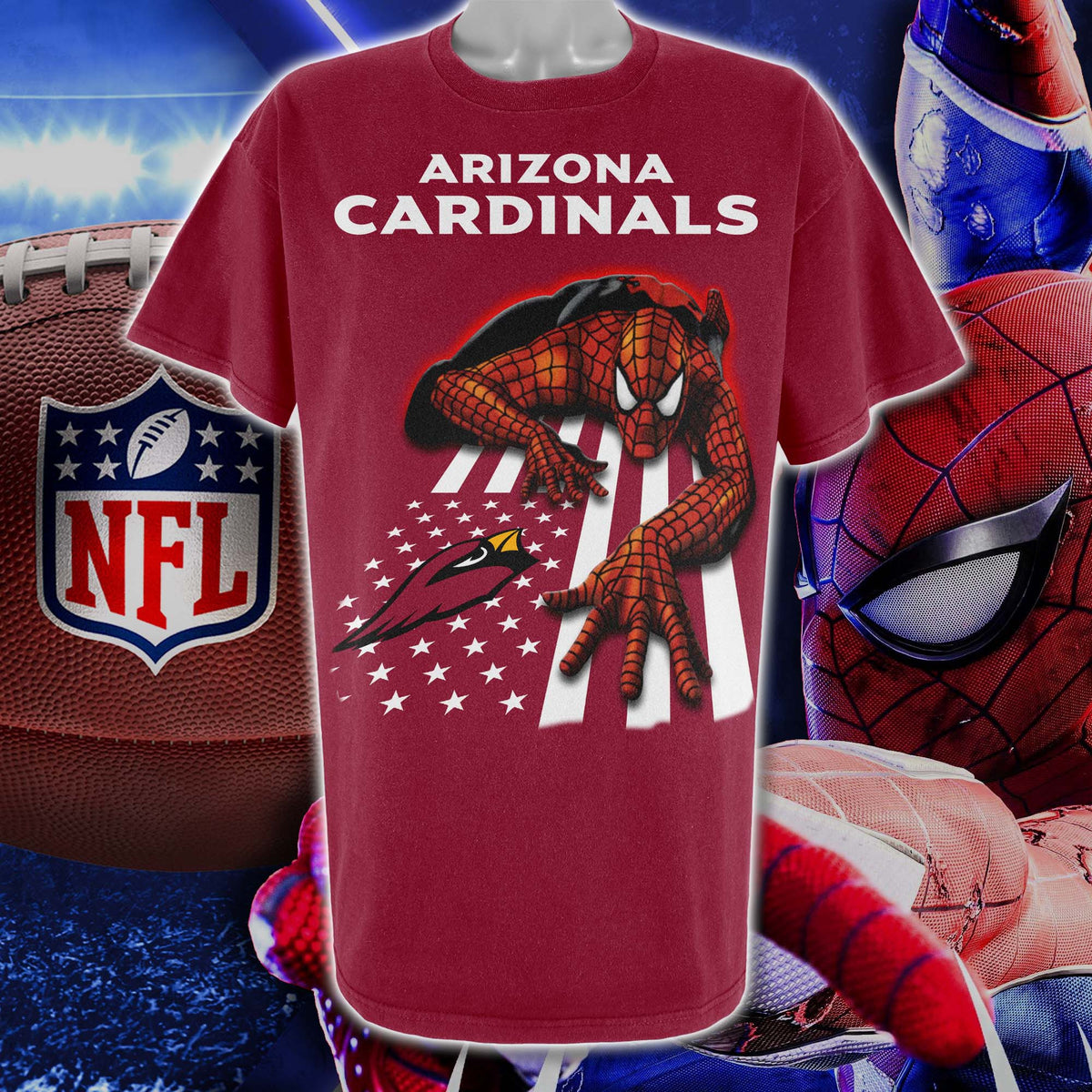 Arizona Cardinals & Spiderman America Flag T-Shirt
