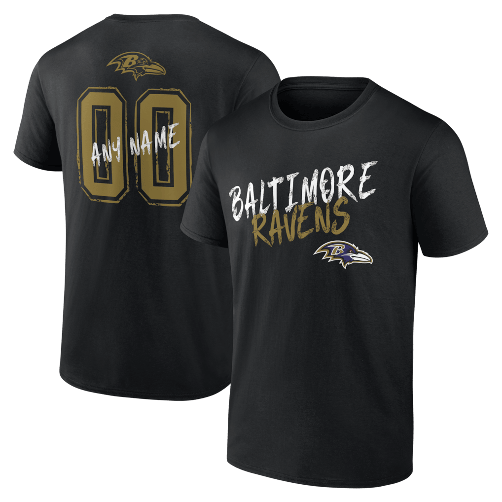 Baltimore Ravens Hustle Custom Name & Number T-Shirt - Black