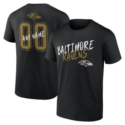 Baltimore Ravens Hustle Custom Name & Number T-Shirt - Black