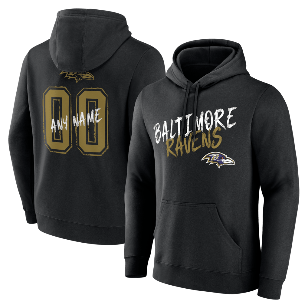 Baltimore Ravens Hustle Custom Name & Number Hoodie - Black