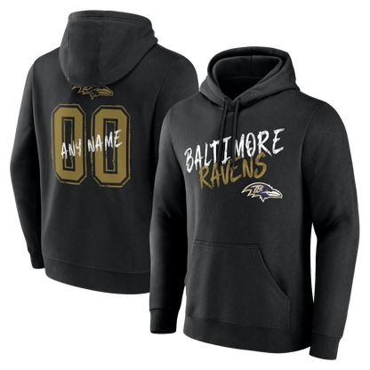Baltimore Ravens Hustle Custom Name & Number Hoodie - Black