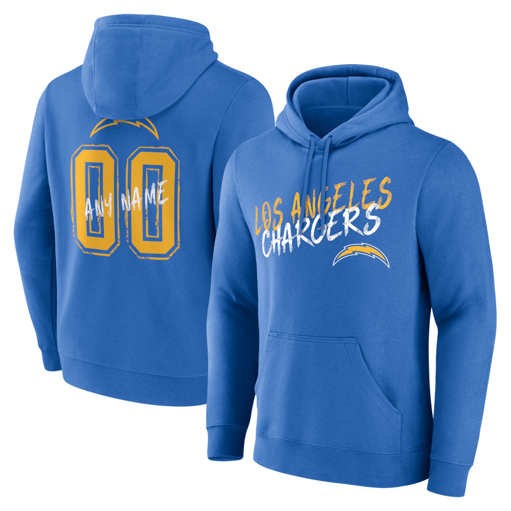 Los Angeles Chargers Hustle Custom Name & Number Hoodie - Powder Blue