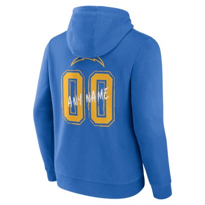 Los Angeles Chargers Hustle Custom Name & Number Hoodie - Powder Blue
