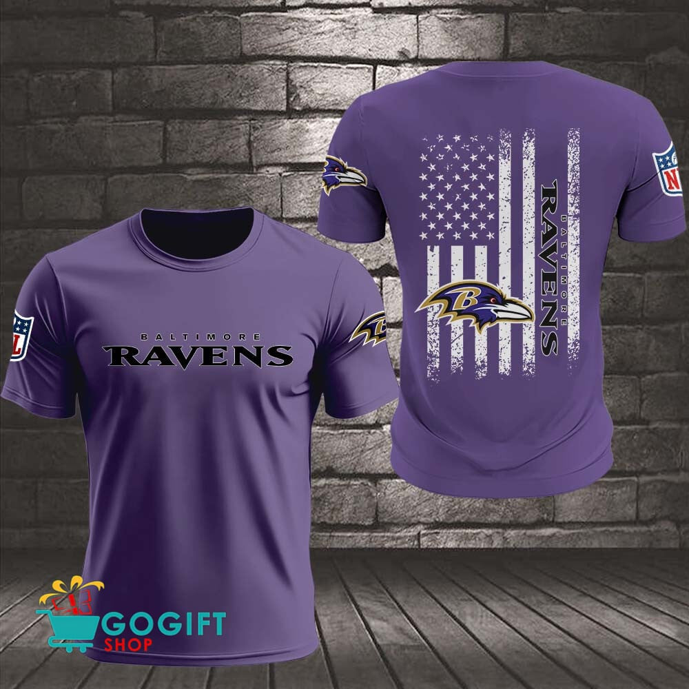 Baltimore Ravens US Flag Vintage Style All Over Printed T-shirt