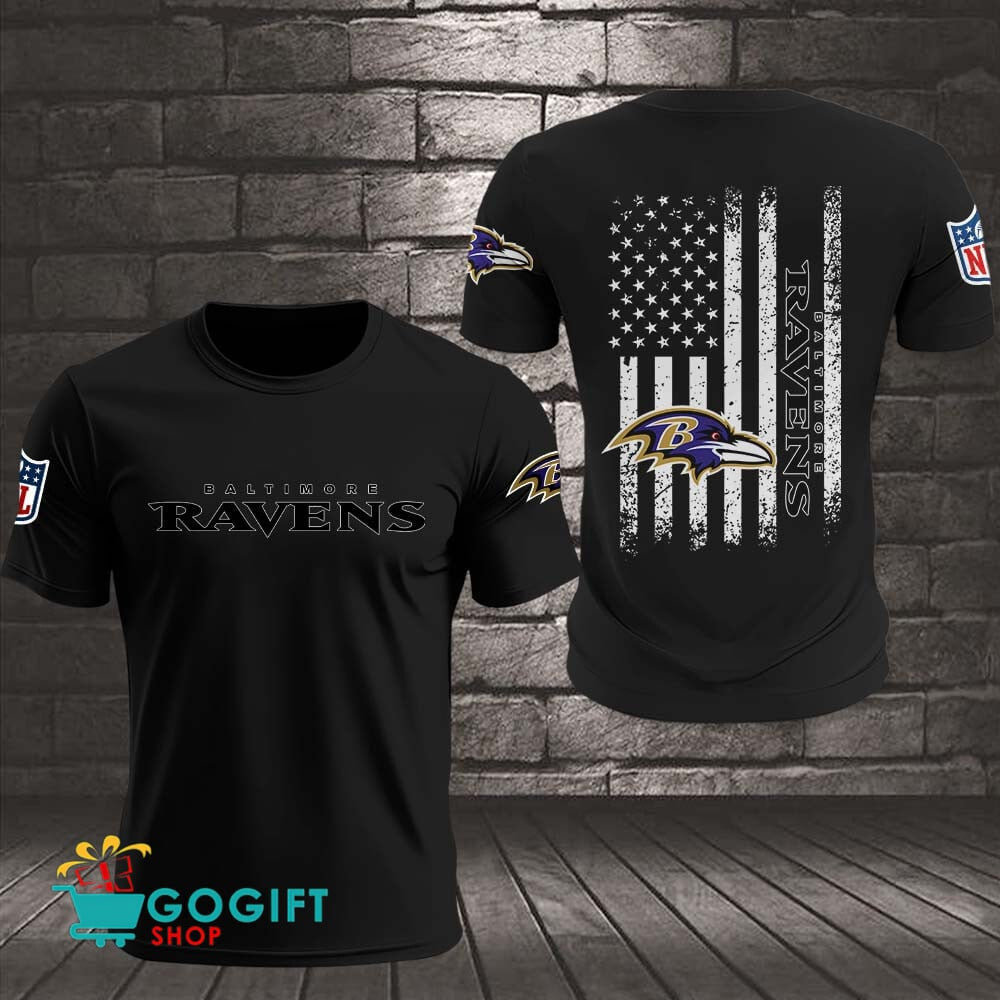 Baltimore Ravens US Flag Vintage Style All Over Printed T-shirt