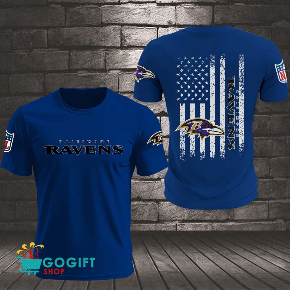 Baltimore Ravens US Flag Vintage Style All Over Printed T-shirt