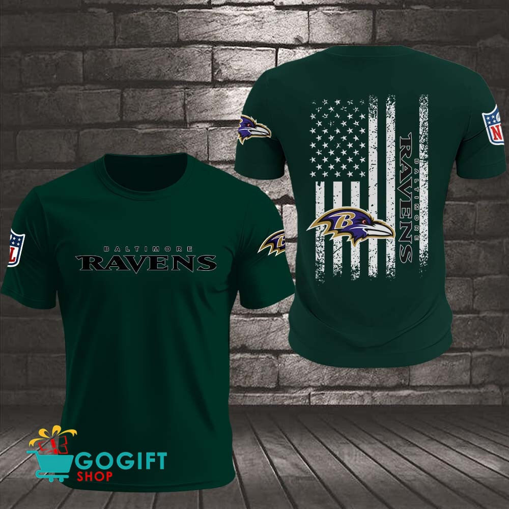 Baltimore Ravens US Flag Vintage Style All Over Printed T-shirt